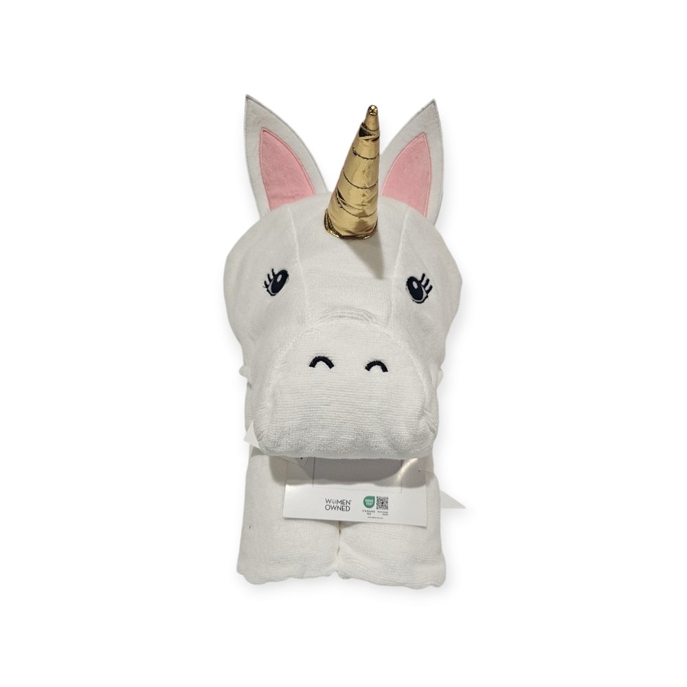 Caro Kids UNICORN Cotton Hooded Towel White Pink NEW